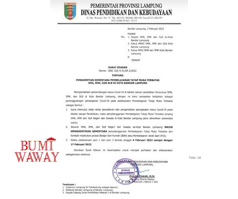 DISDIKBUD PROVINSI HENTIKAN PTM TERBATAS JENJANG SMA/SMK/SLB