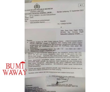 ANGGOTA DEWAN DIDUGA DIANIAYA GEGARA HUTANG, KUASA HUKUM APRESIASI POLDA LAMPUNG