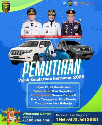Ini Jadwal Pemprov Lampung Pemutihan Pajak Kendaraan, Mulai 1 Mei Hanya Bayar 1 Tahun Berjalan